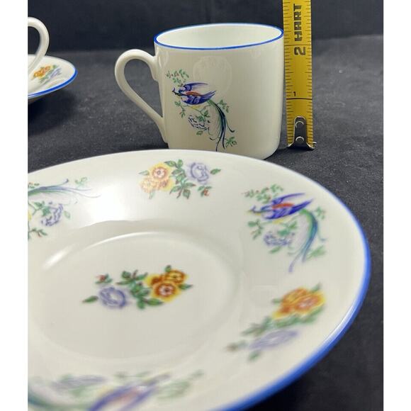 Lec Limoges France LeClair Bird & Floral Porcelain Cup & Saucers. Set Of 4 - Picture 8 of 10